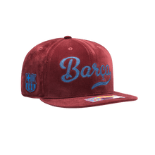 Load image into Gallery viewer, Fan Ink Barcelona Plush Snapback Hat - Crimson FCB-2091-5546