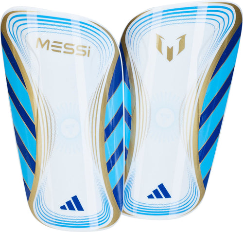adidas Messi Club Shin Guards IS5598 White/Lucid Blue/Gold Metallic