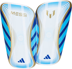 adidas Messi Club Shin Guards IS5598 White/Lucid Blue/Gold Metallic