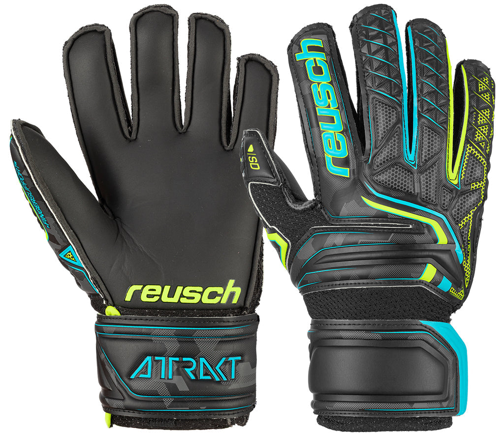 Reusch Attrakt SD Open Cuff Finger Support Junior Goalkeeper Glove 5072510 BLACK/BLUE/YELLOW
