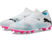 Load image into Gallery viewer, PUMA Future 7 Match FG/AG Adult Soccer Cleats 107715 01 WHITE/BLUE/PINK