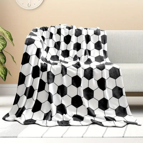 Soccer Ball Print Throw Blanket - Black/White