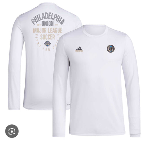Adidas Philadelphia Union Adult Long Sleeve Pregame Shirt IP1000 WHITE