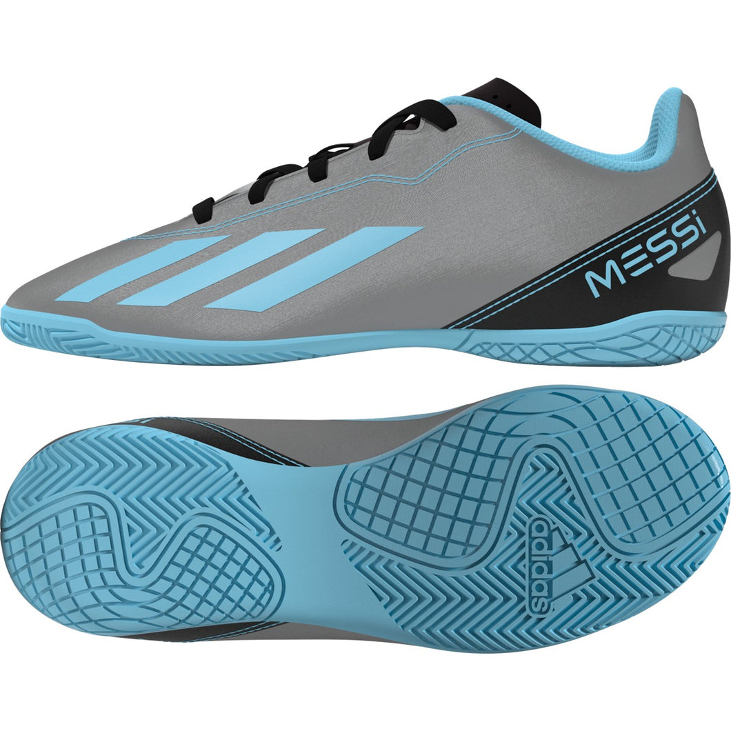 adidas X CrazyFast Messi.4 Indoor Juniors Soccer Shoes IE4070 Silver/Blue/Black