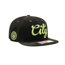 Load image into Gallery viewer, Fan Ink Manchester City Plush Snapback Hat - Black MAN-2091-5546
