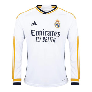 Adidas Real Madrid CF Adult Long Sleeve Home Replica Jersey 23/24 IB0018 WHITE/BLACK/GOLD