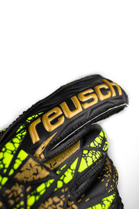 Reusch Attrakt Infinity Finger Support Adult Soccer Goalkeeper Gloves 5470710 Black/Gold/Yellow