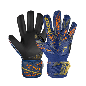 Reusch Attrakt Infinity Finger Support Junior Soccer Goalkeeper Gloves 5472710 Premium Blue/Gold/Black