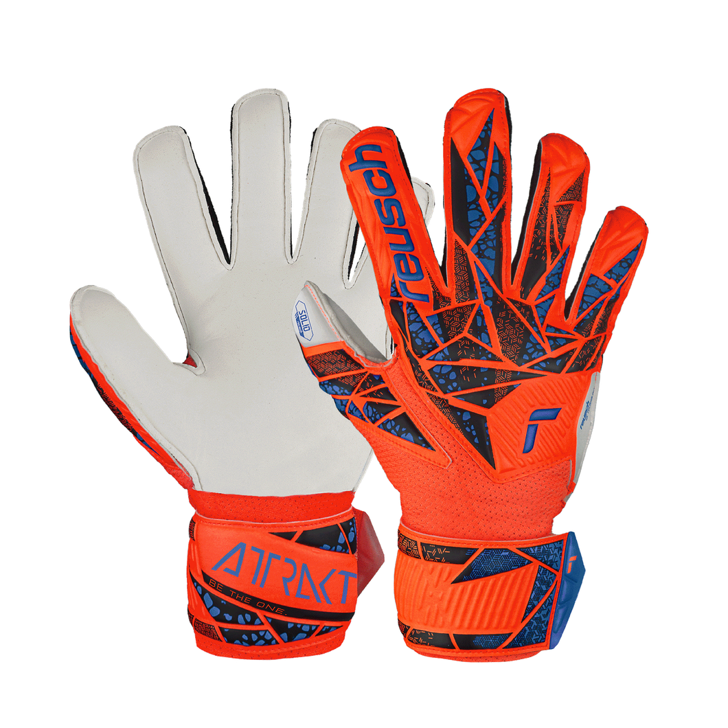 Reusch Attrakt Solid Finger Support Junior Soccer Goalkeeper Gloves 5472510 Hyper Orange/Electric Blue