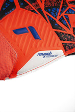 Load image into Gallery viewer, Reusch Attrakt Solid Finger Support Junior Soccer Goalkeeper Gloves 5472510 Hyper Orange/Electric Blue