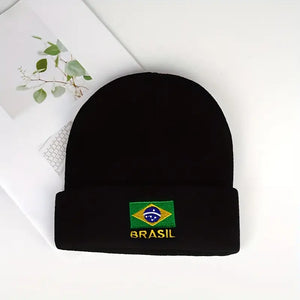 Brazil Flag Embroidery Knit Beanie
