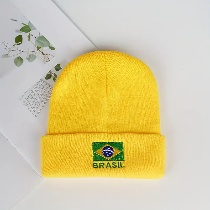 Brazil Flag Embroidery Knit Beanie