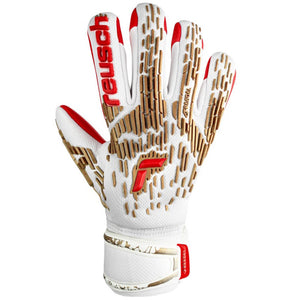 Reusch Attrakt Freegel Silver Adult Soccer Goalkeeper Gloves 5370235 White/Gold/Fiery Red