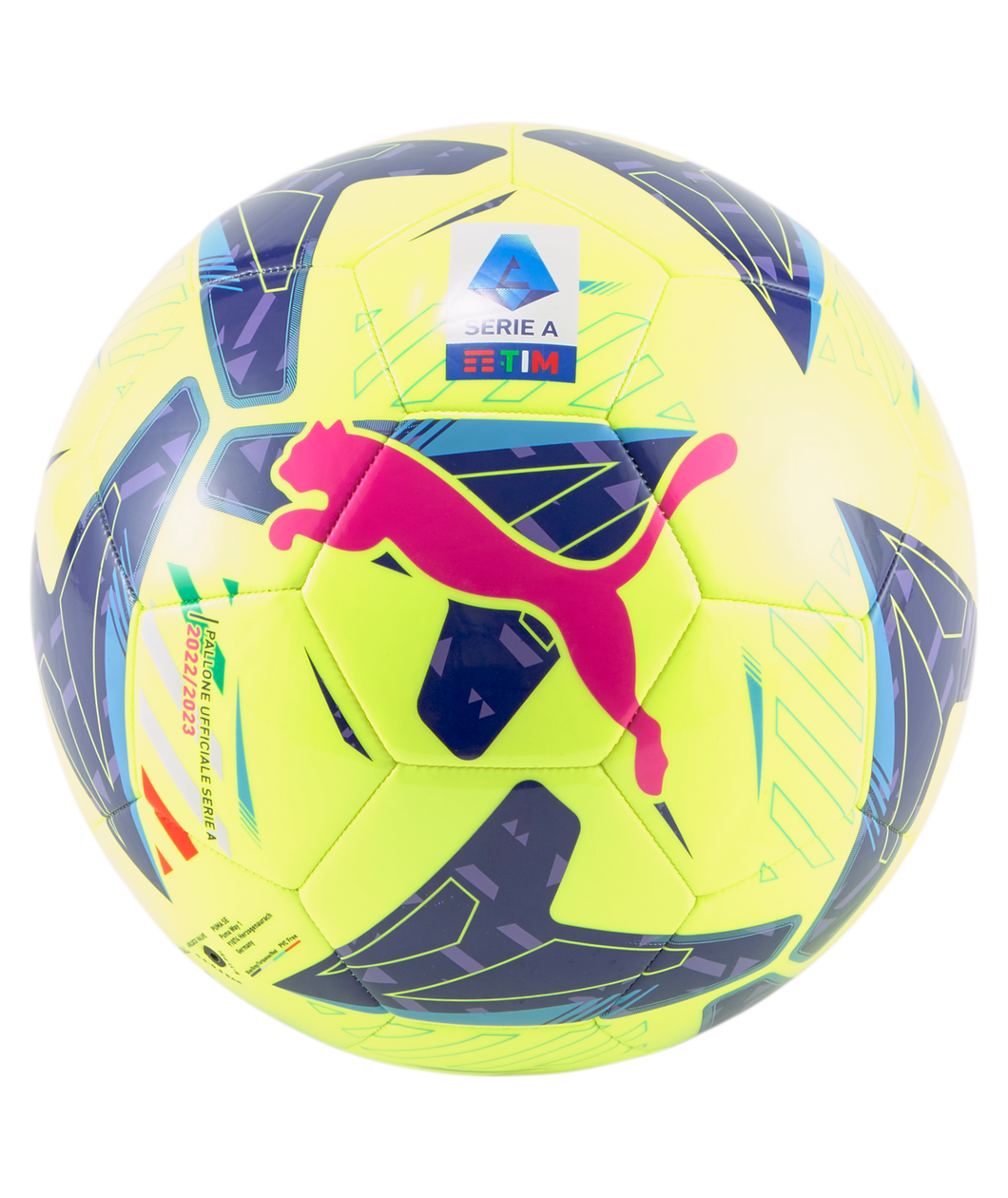 Puma Orbita Serie A MS Soccer Ball 2022-23 084008 01  LEMON TONIC-NAVY BLUE-SUNSET GLOW