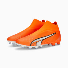 Load image into Gallery viewer, Puma Ultra Match+ Lace Less FG/AG Soccer Cleats 107243 01  ULTRA ORANGE-PUMA WHITE-BLUE GLIMMER
