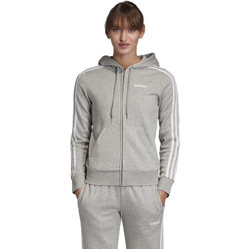 adidas Women's Essentials Fleece 3S Full Zip Hoodie MEDIUM GREY HEATHER/WHITE EI0683