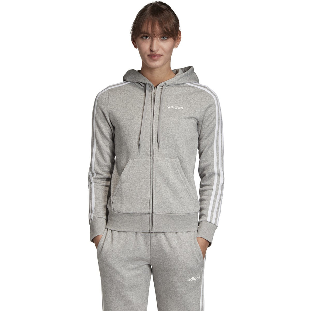 adidas Women's Essentials Fleece 3S Full Zip Hoodie MEDIUM GREY HEATHER/WHITE EI0683