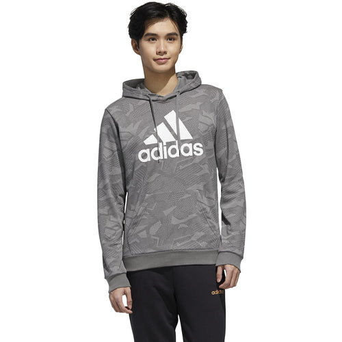 adidas Mens Essentials AOP Hoodie MGH SOLID GREY/WHITE GD5483