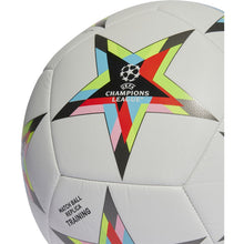 Load image into Gallery viewer, adidas UEFA Champions Training Soccer Ball HE3774 WHITE/SILVER/CYAN/BLACK/SOLAR RED