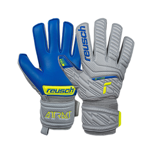 Reusch Attrakt Silver Junior GoalKeeper Gloves 5272215 Gray/Safety Yellow/Blue