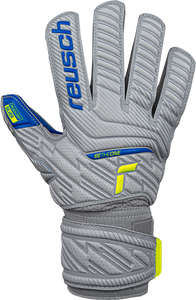 Reusch Attrakt Silver Junior GoalKeeper Gloves 5272215 Gray/Safety Yellow/Blue